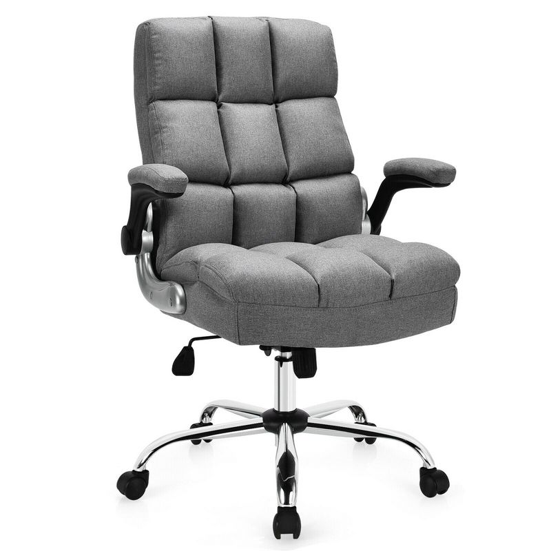 Costway High Back Big & Tall Office Chair Adjustable Swivel w/Flip-up Arm, 1 of 11