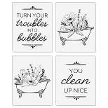 Big Dot of Happiness Turn Your Troubles Into Bubbles - Unframed Bathroom Linen Paper Wall Art - Set of 4 - Artisms - 8 x 10 inches Black and White