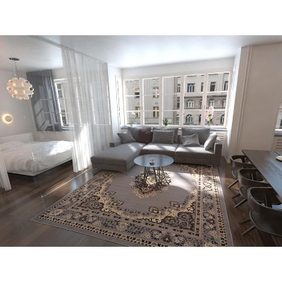 Amaya Gray Medallion 4' x 6' Easy-Care Synthetic Rug