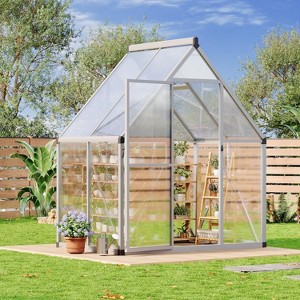 GustoWave 6 x 4 ft Greenhouse, Polycarbonate Walk-in Greenhouse with Aluminum Frame - 1 of 4