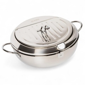 Alpha Living Large Deep Fryer Pot - 11-inch Stainless Steel Frying Pot with Oil Thermometer - 1 of 4