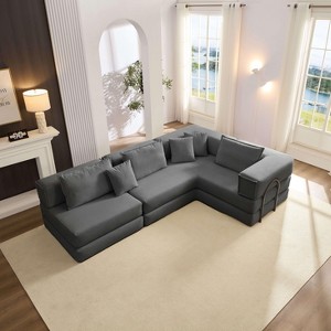 Whisen 118.2" L-Shaped Modular Sectional Sofa Set with 6 Pillows, Oversized Upholstered DIY Combination - 1 of 4