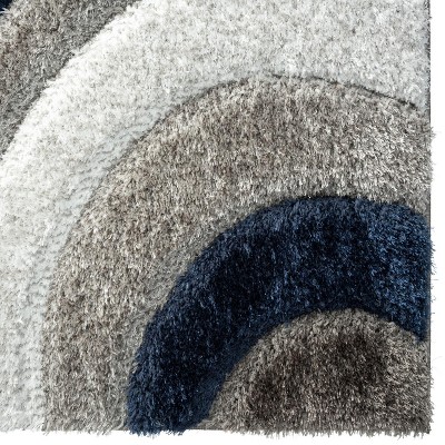 Navy Shag Geometric Easy-Care 5' x 7' Area Rug