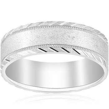Pompeii3 10k White Gold Mens 7mm Wedding Ring Brushed With Cuts Comfort-Fit