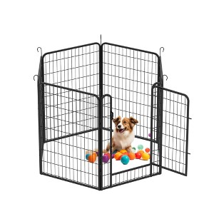 Sevobal Pet Carriers, 6 Panels Freestanding Dog Fence with Lock and Gates, Portable Fence for Yard Camping, Black, 55.51"*55.51"*39.37" - 1 of 4