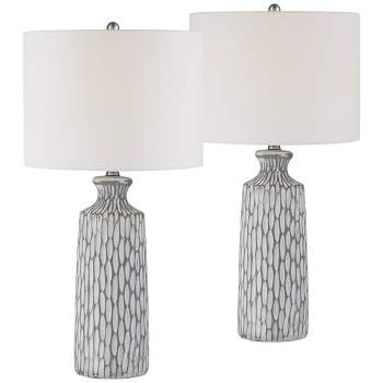 360 Lighting Patrick Modern Coastal Table Lamps Set of 26 1/4" High Gray White Wash Ceramic Drum Fabric Shade for Bedroom Living Room Nightstand Home
