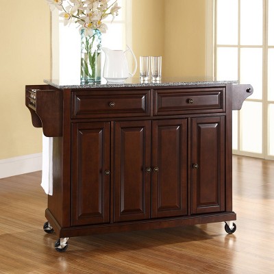 Mahogany Granite Top 46" Kitchen Cart with Spice Rack and Storage