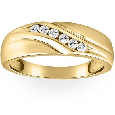 Pompeii3 Mens 14K Yellow Gold 1/4ct Diamond Wedding Ring Band