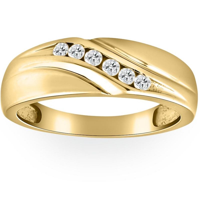 Pompeii3 Mens 14K Yellow Gold 1/4ct Diamond Wedding Ring Band, 1 of 5