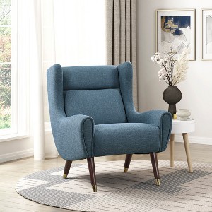 Sapphtopaz Modern Accent Chair with Wingback Design Upholstered Club Chair with Wood Legs & Golden Decor Reading Chair for Living Room, Bedroom - 1 of 4