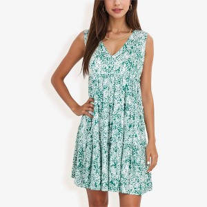 Anna-Kaci Women's Sleeveless V-Neck Floral Print Dress Tiered Flowy Sundress- Large, Green - 1 of 4