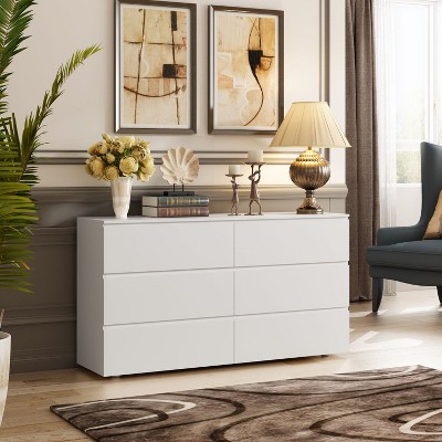 FUFU&GAGA White Wood Dresser With 6 Drawers Storage Cabinet