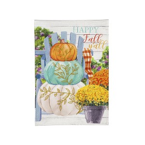 Evergreen Garden Flag Happy Fall Stacked Pumpkins Linen Double Sided Indoor Outdoor Decor 18" x 12.5" - 1 of 3