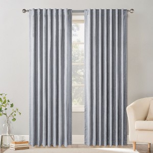 Awesome Home  Chenille Blackout Back Tab Curtains Pair, 52"X108" , Light Blue - 1 of 4