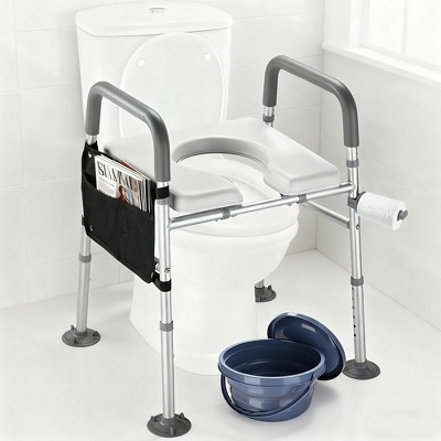 Yescom Raised Toilet Seat Riser Adjustable Bedside Commode with Handles 375 lb for Seniors Disabled Gray