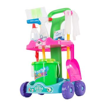 Toy Time Kids' Pretend Cleaning Set – Play Housekeeping and Janitor Accessories Cart With Broom, Mop, and Dustpan