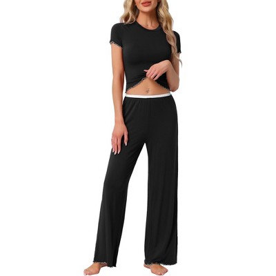 INSPIRE CHIC Women's Ruffled Short Sleeve and Long Pants Lounge Sets 2 Piece Soft Pajama Sets