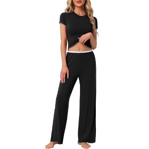 INSPIRE CHIC Women's Ruffled Short Sleeve and Long Pants Lounge Sets 2 Piece Soft Pajama Sets - 1 of 4