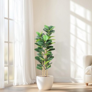 5 FT Faux Fiddle Leaf Fig Tree with White Tall Planter, Faux Trees with Artificial Plants 56 Fiddle Leaves Greenery - 1 of 4