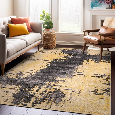 Yellow and Gray Abstract Distressed 5' x 7' Area Rug