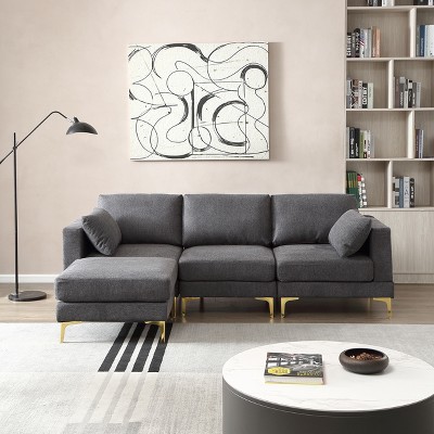 FONTOI Modular Sectional Sofas, L-shaped Sofa, Convertible Sleeper, Leisure Sofa for Living Room Apartment Office, Dark Gray, 92.9"*31.1"*59.8"