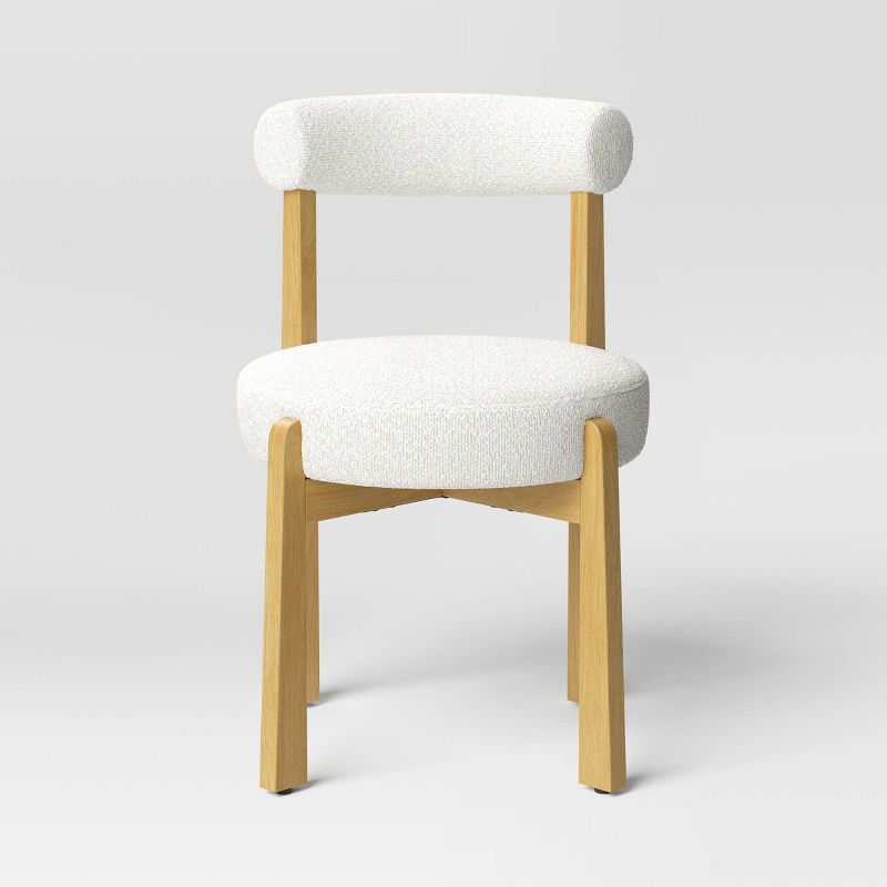 Sculptural Upholstered and Wood Dining Chair Cream Boucle - Threshold™, 4 of 7