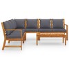 vidaXL Modern 6 Piece Patio Lounge Set, Solid Acacia Wood, Dark Gray Cushions - Easy Assembly - Includes Table, Corner Sofa, Benches and Cushions - 3 of 4
