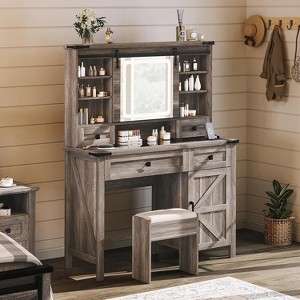 AMERLIFE 42'' Farmhouse Makeup Vanity Desk with Sliding Mirror and Lights - 1 of 4