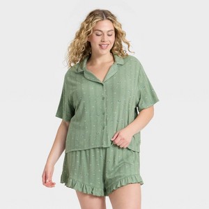 Women's Pointelle Notch Collar Shirt and Shorts Pajama Set - Wild Fable™ - 1 of 3