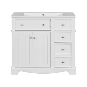 Vynxaria 36" White Modern Bathroom Storage Cabinet with Resin Sink and Ample Drawers - 1 of 4