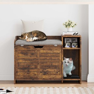 Whizmax Modern Cat Litter Box Enclosure Wood Litter Box Enclosure with Top Opening and Cushion Hidden Cat Litter Box Resistant from Scratching and Odor - 1 of 4