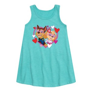 - Paw Patrol - Chase Sky Hearts Graphic Sleeveless Aline Dress - 1 of 4