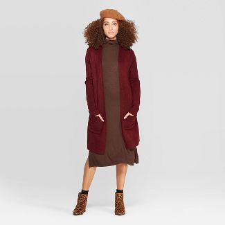 Womens Long Sleeve Cozy Sweater Cardigan - A New Day™ Burgundy Heather M
