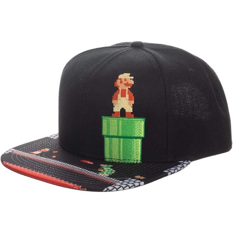 Super Mario Video Game 8-Bit Black Snapback Hat for mens, 2 of 6