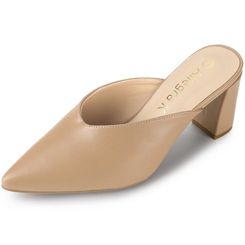 Allegra K Women s Closed Pointed Toe Slip on Chunky Heels Slides Mules Nude 7 Target