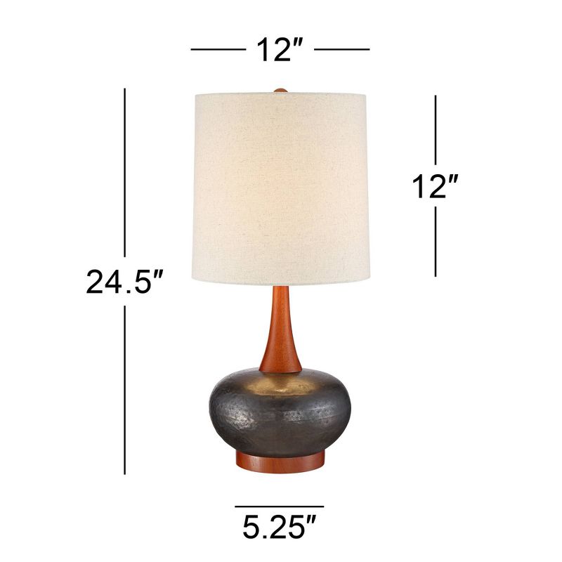 360 Lighting Andi Modern Mid Century Table Lamp 24 1/2" High Hammered Brown Ceramic Red Oak Wood Off White Shade for Bedroom Living Room Bedside Desk, 4 of 10