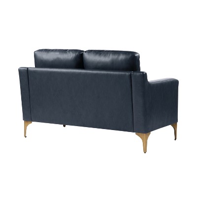 Navy Faux Leather Lawson Loveseat with Wood Legs