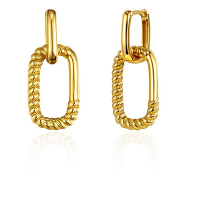 Molenia 18K Gold Plated Double Huggie Hoop Earrings for Women, 925 Sterling Silver Square Twist Rope Dangle Earrings, Trendy Hypoallergenic Jewelry