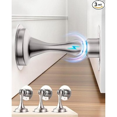 DOMETOUR Magnetic Door Stopper 3 Pack, Stainless Steel Door Holder with Strong Adhesive, Wall & Floor Mount, Heavy Duty Door Catch