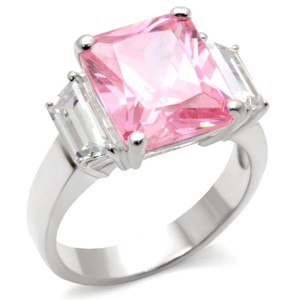 Slickblue Polished 925 Sterling Silver Ring with Rose CZ, Three-Stone Oblong Design, Women's Jewelry, Size 4-10 - 1 of 3