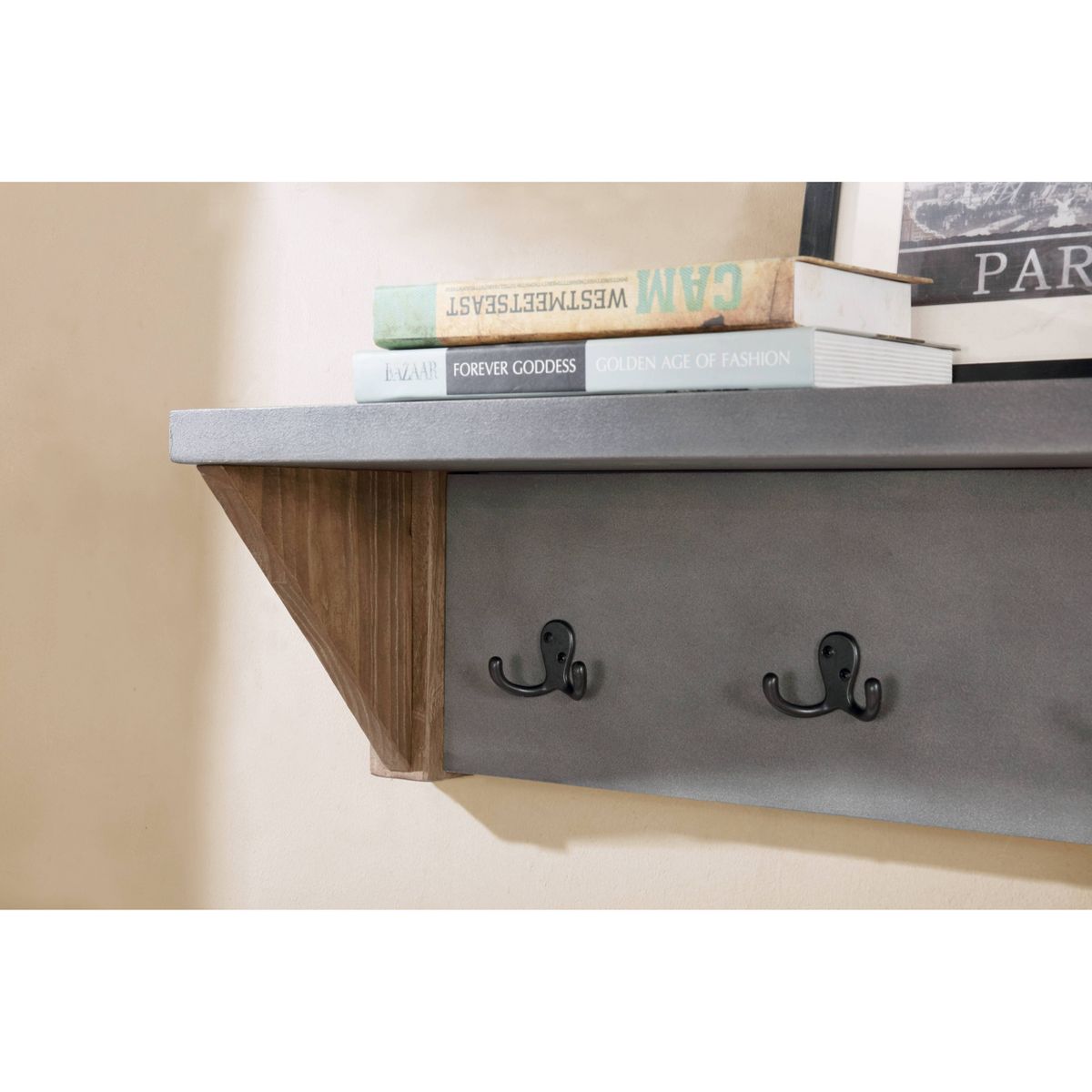 40" Davenport Coat Hook with Shelf and Faux Concrete Bench Set Light Amber - Alaterre Furniture: Rustic Industrial Entryway Storage - thumbnail 3