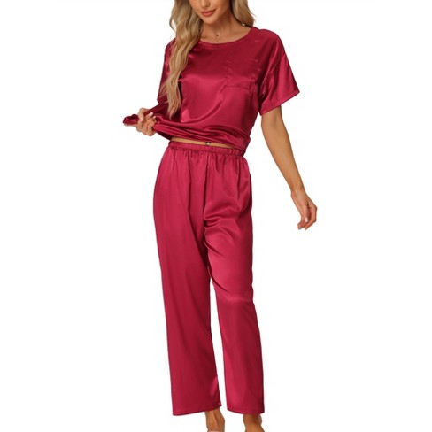Cheibear Womens Satin Pajamas Summer Outfits Short Sleeves Tops With