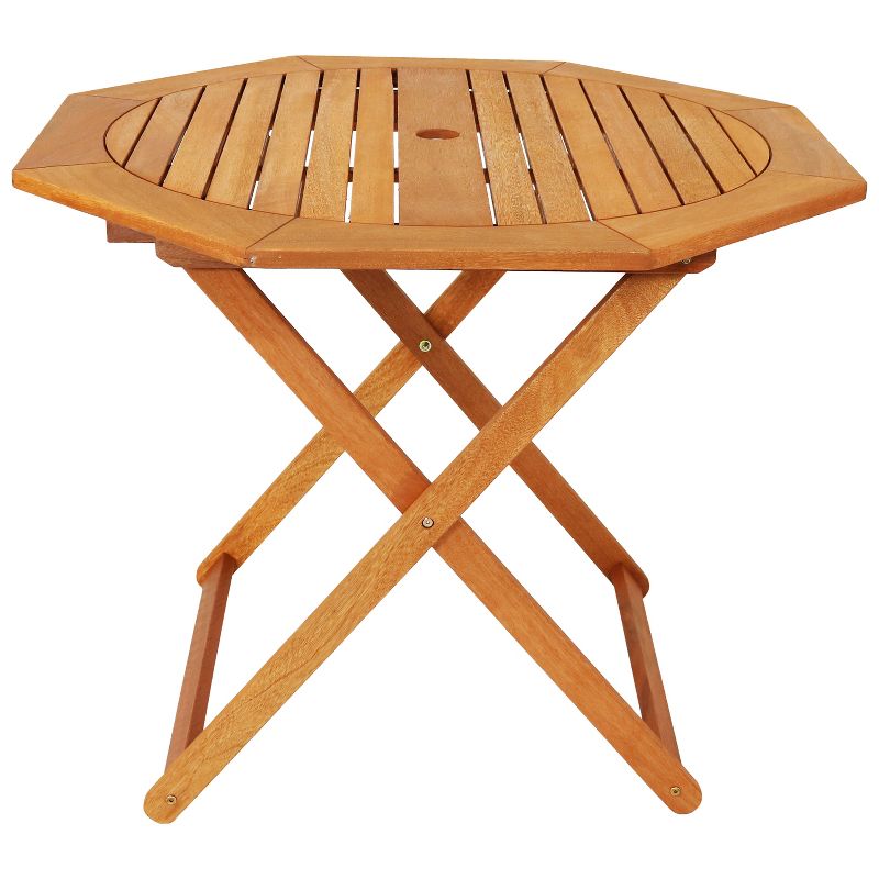 Sunnydaze Outdoor Meranti Wood with Teak Oil Finish Folding Octagon Patio Dining Table - 35" - Brown, 1 of 12