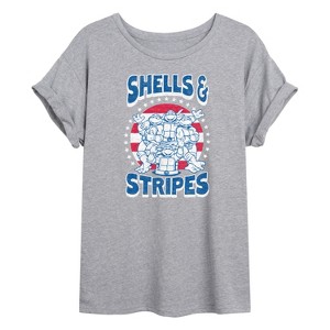 Women's - Teenage Mutant Ninja Turtles - Shells And Stripes Oversized Graphic T-Shirt - 1 of 4