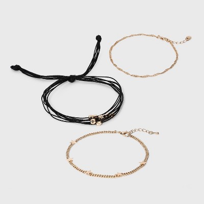 Shiny Gold with Cord Anklet Set - Wild Fable™ Black