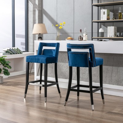 TOAOTBNBO Comfortable Barstool with Nailheads, Counter Height Bar Stools with Birch Wood Leg, Mid-Century Stools for Kitchen Island