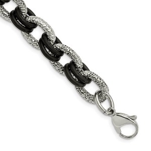 Black Bow Jewelry Men's Stainless Steel and Black Rubber Cable Chain Bracelet, 9 Inch - 1 of 4