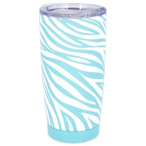 Elanze Designs 20 oz Stainless Steel On the Go Insulated Travel Tumbler With Push Top Lid, White Zebra Print Sky Blue - 1 of 4