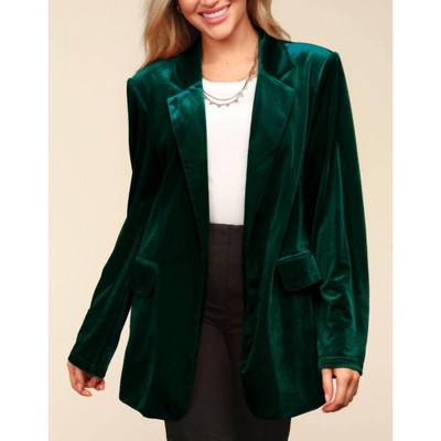 Women's Curvy Solid Velvet Blazer Jacket - Haptics