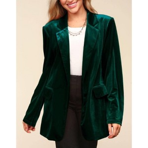 Women's Curvy Solid Velvet Blazer Jacket - Haptics 2X - 1 of 2